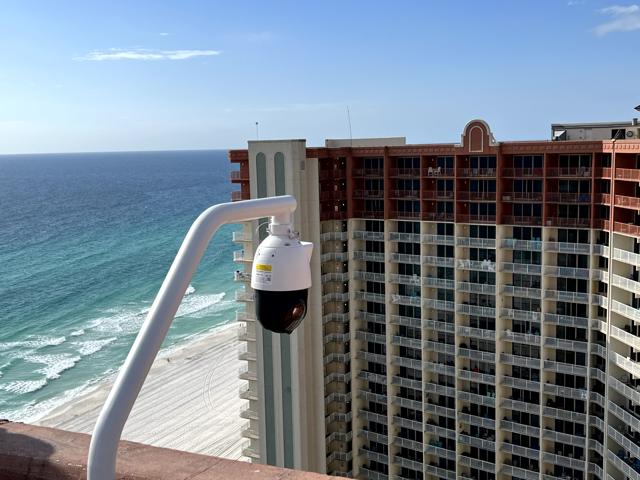 Eye in the sky PTZ systems installed on the roof of shores of panama condo keeping guests safe and secure.